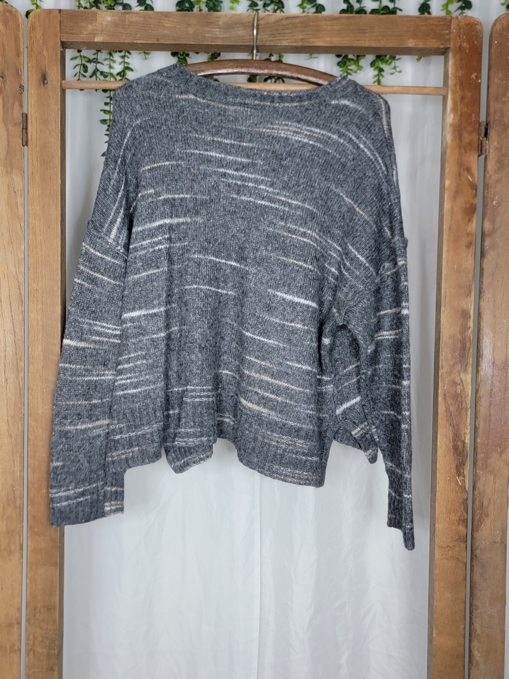 ANA XXL Gray Striped Slouchy Sweater Oversized Boho Coastal Grandmother Pullover - Picture 5 of 7